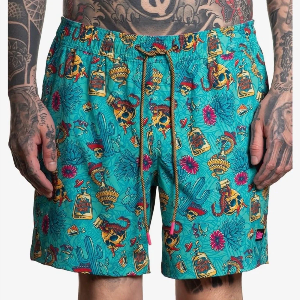 Sullen Men's Tequila Party Multi Colored Board Shorts - Picture 1 of 11